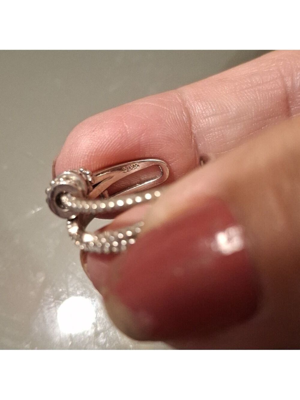 Sterling Silver toe ring With Cz's Adjustable Open End - Picture 4 of 5